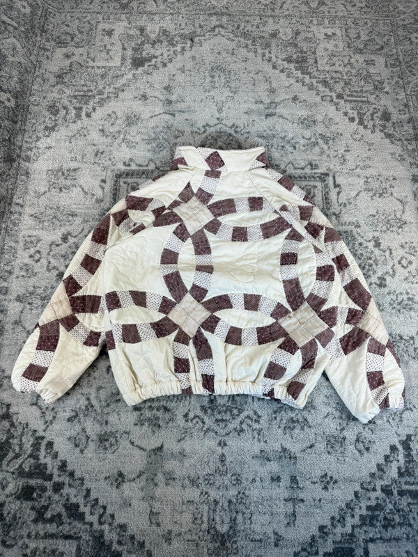 Veste en quilt crop style sportswear design unique vintage fait main upcyclé retravaillé n•641