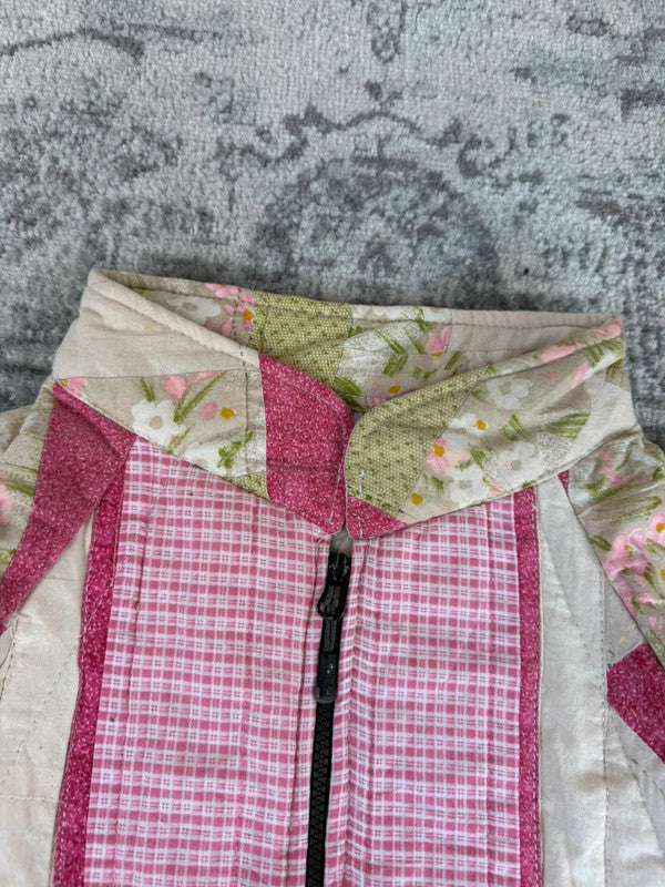 Veste en quilt crop style sportswear design unique vintage fait main upcyclé retravaillé n•652