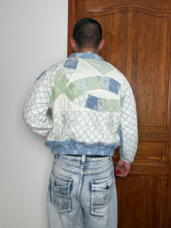 Veste en quilt crop style sportswear design unique vintage fait main upcyclé retravaillé n•664