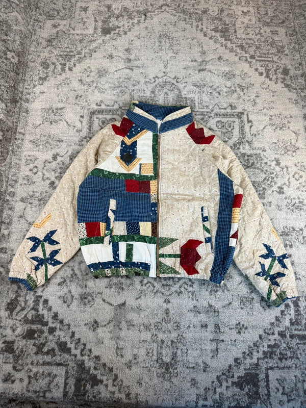 Veste en quilt crop style sportswear design unique vintage fait main upcyclé retravaillé n•672