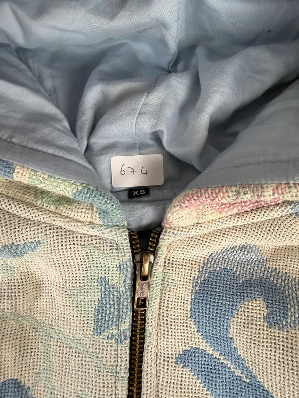 Veste en tapisserie design unique vintage fait main upcyclé retravaillé tissé taille XS n•674
