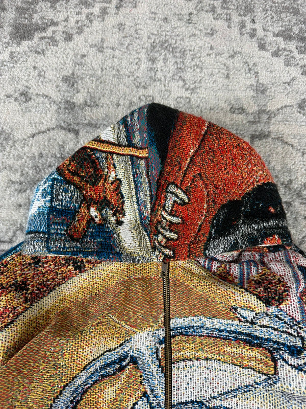 Veste en tapisserie design unique vintage fait main upcyclé retravaillé tissé taille XS n•677