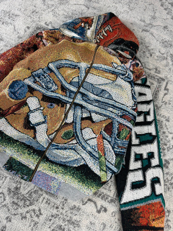 Veste en tapisserie design unique vintage fait main upcyclé retravaillé tissé taille XS n•677