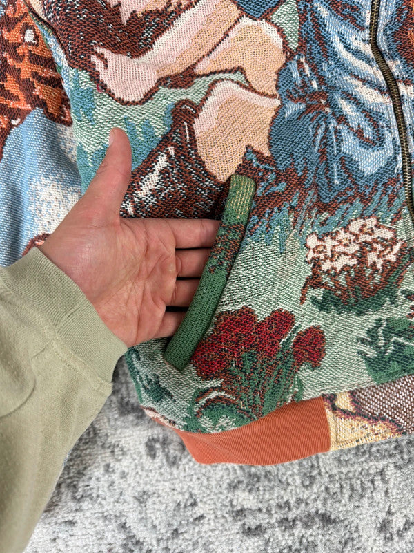 Veste en tapisserie design unique vintage fait main upcyclé retravaillé tissé taille XS n•678