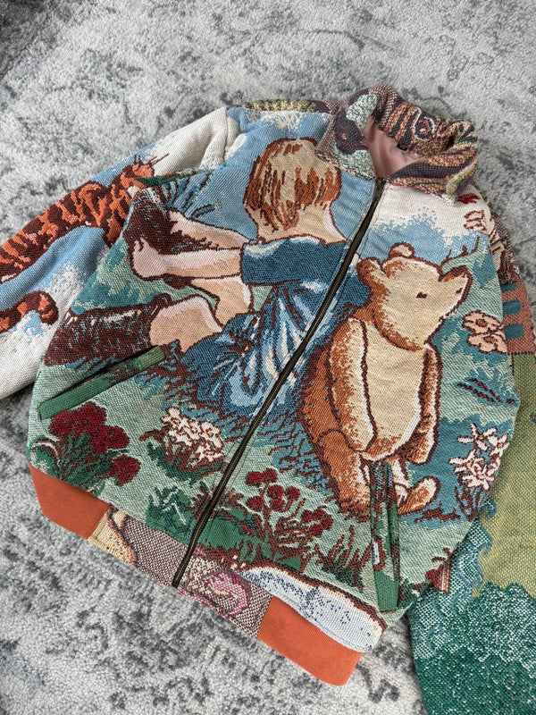 Veste en tapisserie design unique vintage fait main upcyclé retravaillé tissé taille XS n•678