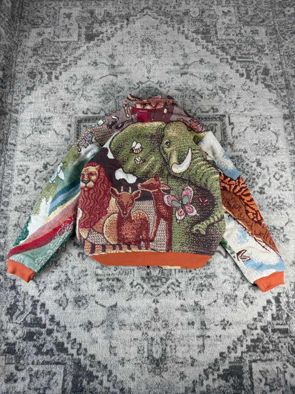 Veste en tapisserie design unique vintage fait main upcyclé retravaillé tissé taille XS n•678