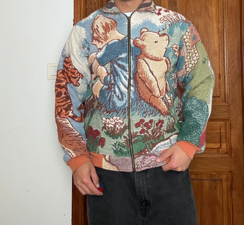 Veste en tapisserie design unique vintage fait main upcyclé retravaillé tissé taille XS n•678