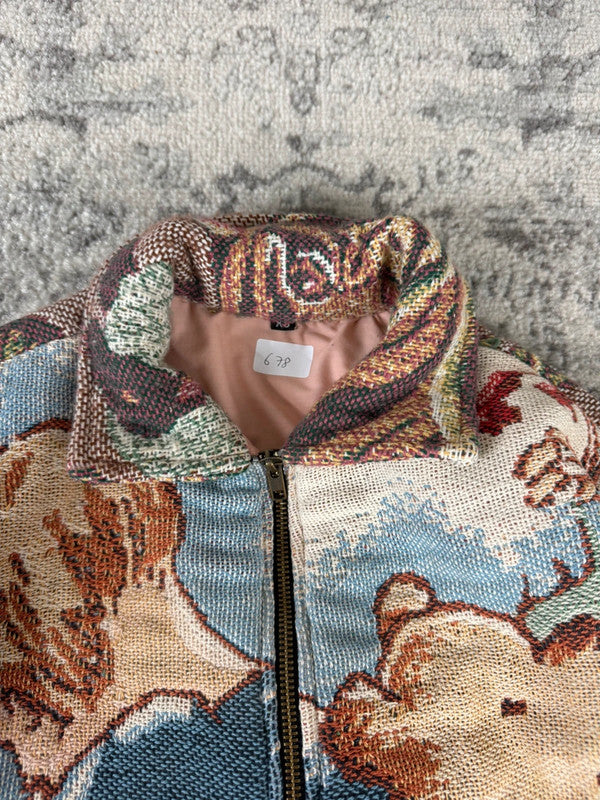 Veste en tapisserie design unique vintage fait main upcyclé retravaillé tissé taille XS n•678