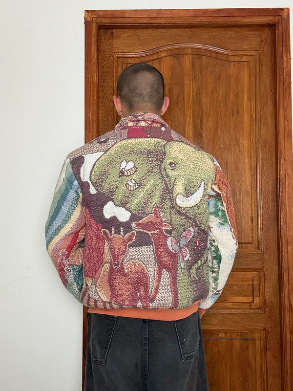 Veste en tapisserie design unique vintage fait main upcyclé retravaillé tissé taille XS n•678
