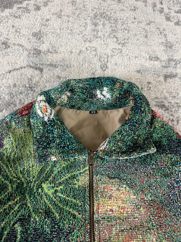 Veste en tapisserie design unique vintage fait main upcyclé retravaillé tissé taille XS n•679