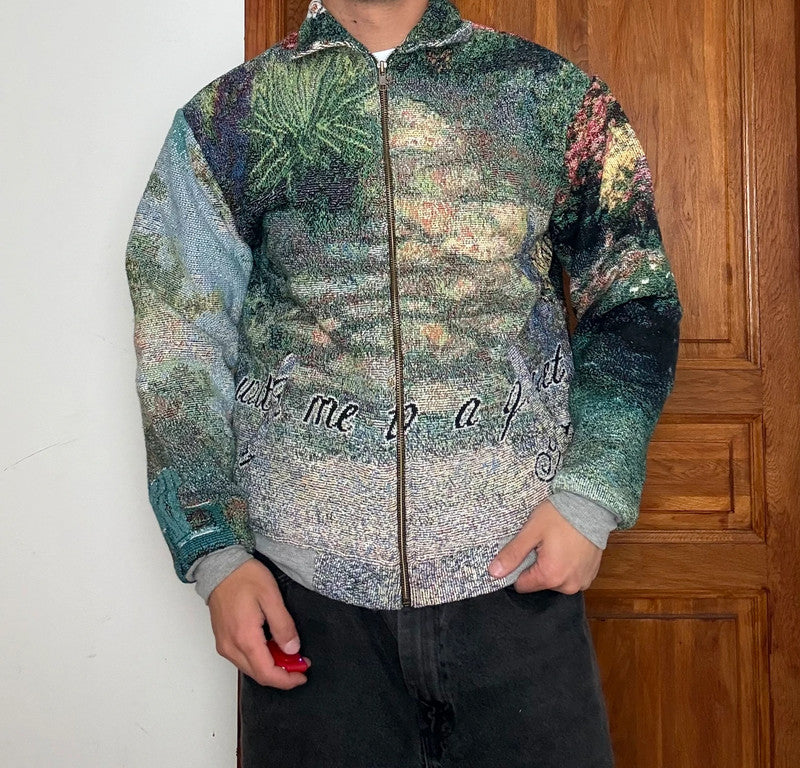 Veste en tapisserie design unique vintage fait main upcyclé retravaillé tissé taille XS n•679