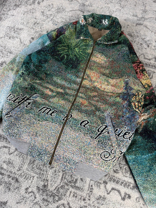 Veste en tapisserie design unique vintage fait main upcyclé retravaillé tissé taille XS n•679