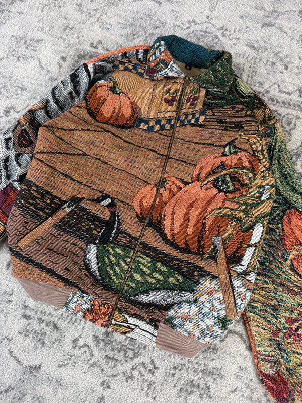 Veste en tapisserie design unique vintage fait main upcyclé retravaillé tissé taille XS n•680