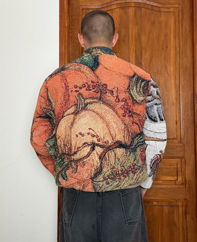 Veste en tapisserie design unique vintage fait main upcyclé retravaillé tissé taille XS n•680
