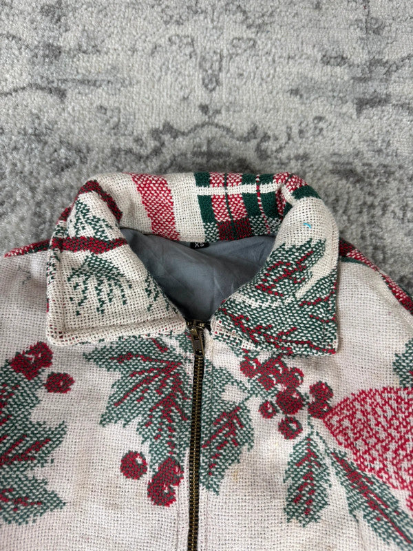 Veste en tapisserie design unique vintage fait main upcyclé retravaillé tissé taille XS n•681