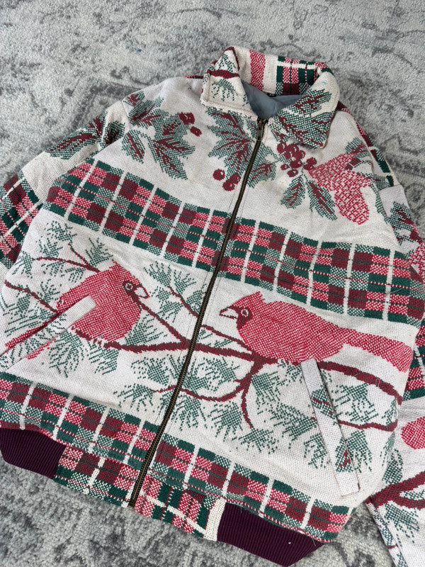 Veste en tapisserie design unique vintage fait main upcyclé retravaillé tissé taille XS n•681