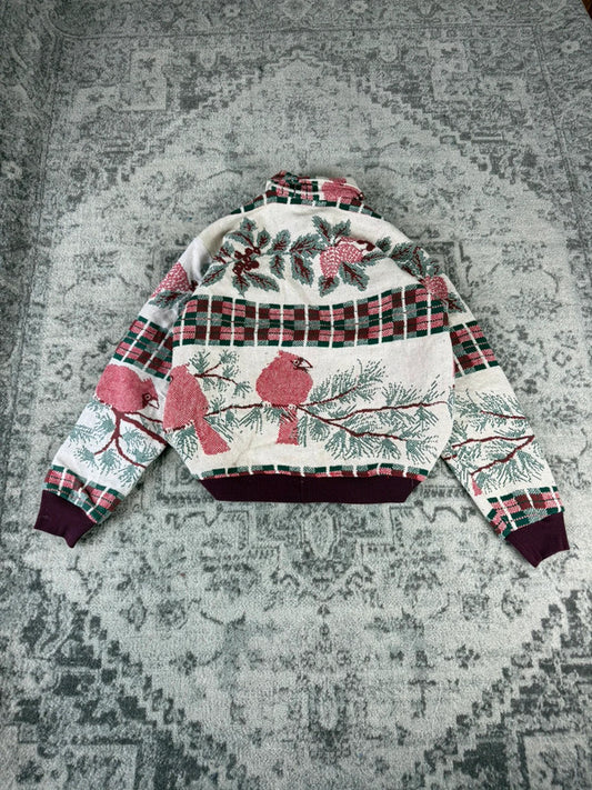 Veste en tapisserie design unique vintage fait main upcyclé retravaillé tissé taille XS n•681