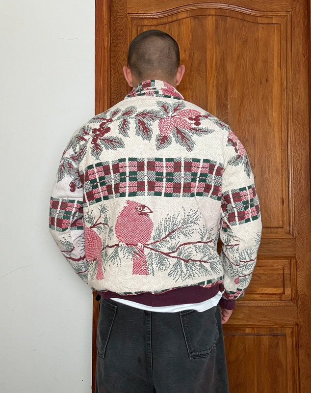 Veste en tapisserie design unique vintage fait main upcyclé retravaillé tissé taille XS n•681