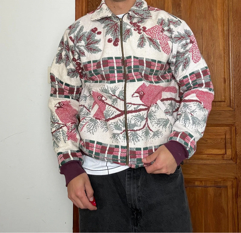 Veste en tapisserie design unique vintage fait main upcyclé retravaillé tissé taille XS n•681