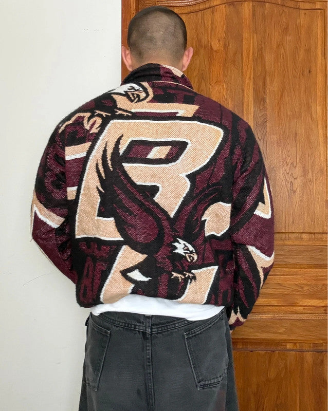 Veste en tapisserie design unique vintage fait main upcyclé retravaillé tissé taille XS n•682