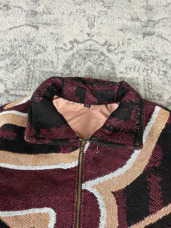 Veste en tapisserie design unique vintage fait main upcyclé retravaillé tissé taille XS n•682