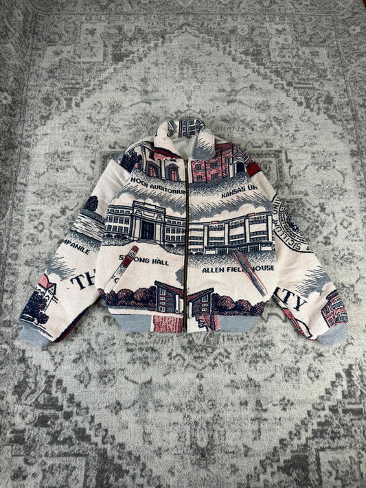 Veste en tapisserie design unique vintage fait main upcyclé retravaillé tissé taille XS n•683