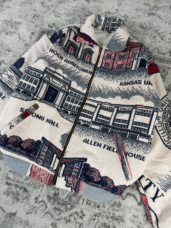 Veste en tapisserie design unique vintage fait main upcyclé retravaillé tissé taille XS n•683