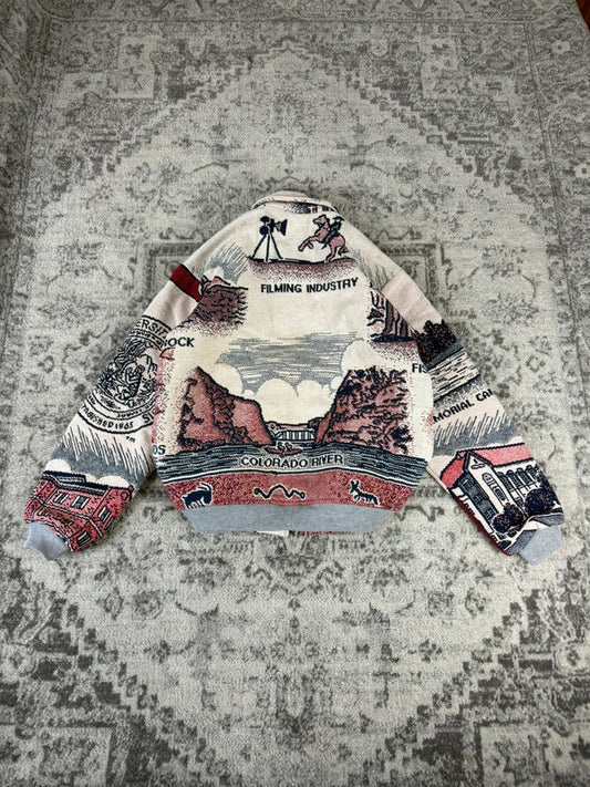 Veste en tapisserie design unique vintage fait main upcyclé retravaillé tissé taille XS n•683