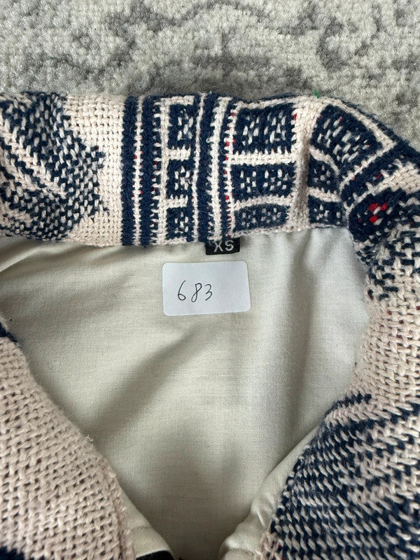 Veste en tapisserie design unique vintage fait main upcyclé retravaillé tissé taille XS n•683
