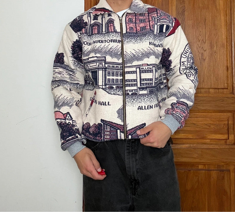 Veste en tapisserie design unique vintage fait main upcyclé retravaillé tissé taille XS n•683