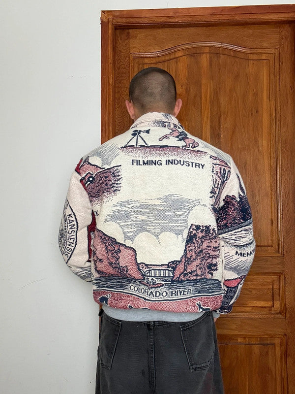 Veste en tapisserie design unique vintage fait main upcyclé retravaillé tissé taille XS n•683