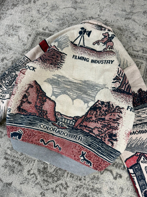 Veste en tapisserie design unique vintage fait main upcyclé retravaillé tissé taille XS n•683