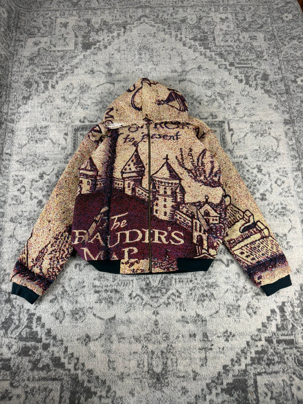 Veste en tapisserie design unique vintage fait main upcyclé retravaillé tissé taille S n•684