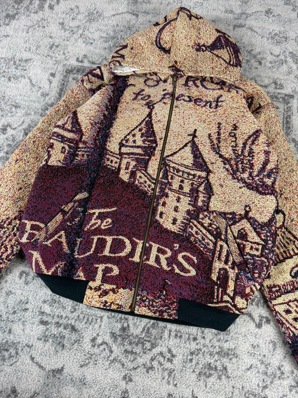 Veste en tapisserie design unique vintage fait main upcyclé retravaillé tissé taille S n•684