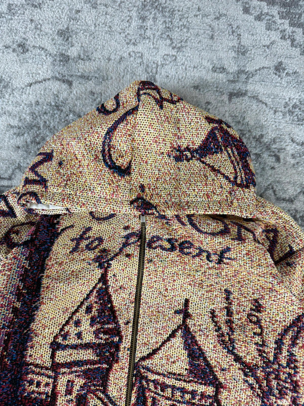 Veste en tapisserie design unique vintage fait main upcyclé retravaillé tissé taille S n•684