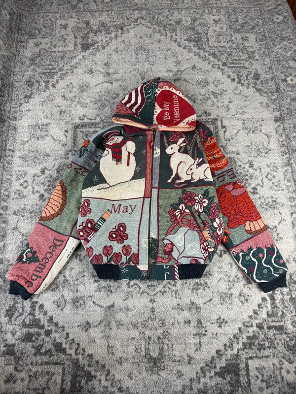 Veste en tapisserie design unique vintage fait main upcyclé retravaillé tissé taille S n•685