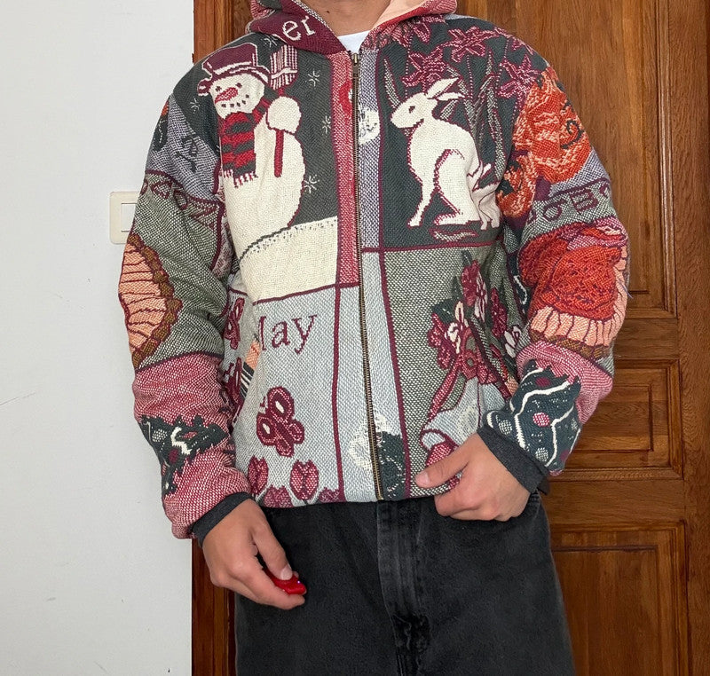 Veste en tapisserie design unique vintage fait main upcyclé retravaillé tissé taille S n•685