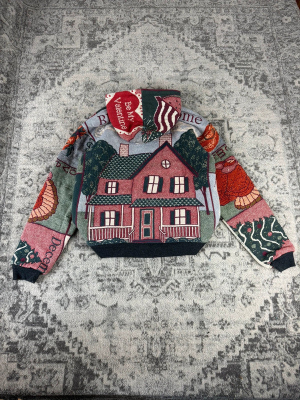 Veste en tapisserie design unique vintage fait main upcyclé retravaillé tissé taille S n•685