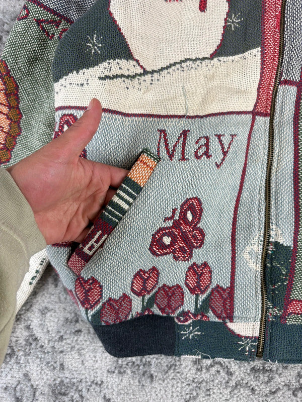 Veste en tapisserie design unique vintage fait main upcyclé retravaillé tissé taille S n•685