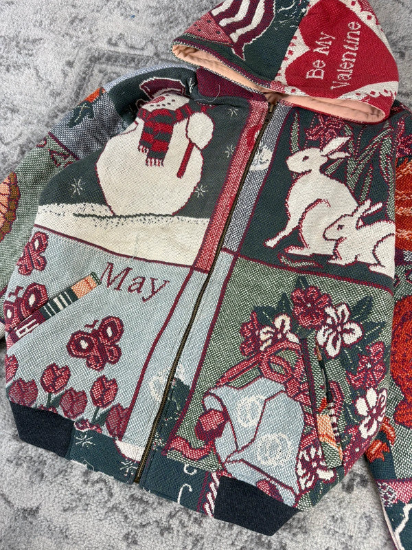 Veste en tapisserie design unique vintage fait main upcyclé retravaillé tissé taille S n•685