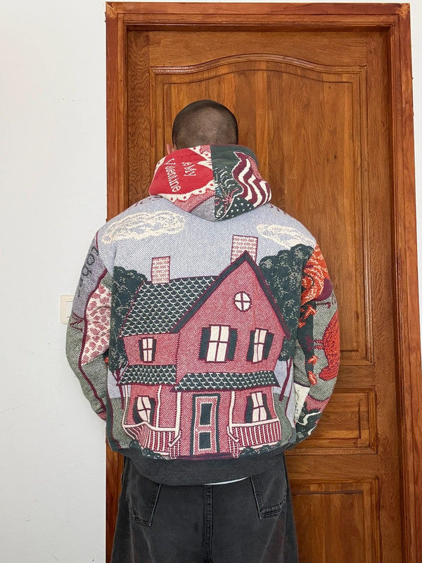 Veste en tapisserie design unique vintage fait main upcyclé retravaillé tissé taille S n•685