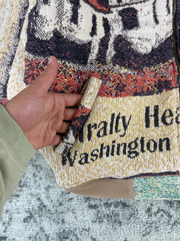 Veste en tapisserie design unique vintage fait main upcyclé retravaillé tissé taille S n•687