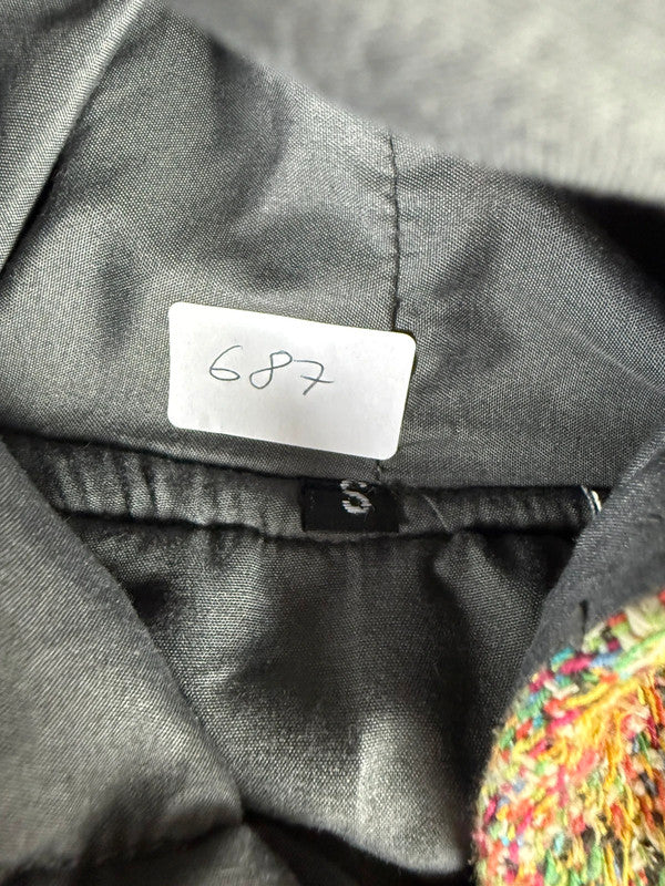 Veste en tapisserie design unique vintage fait main upcyclé retravaillé tissé taille S n•687