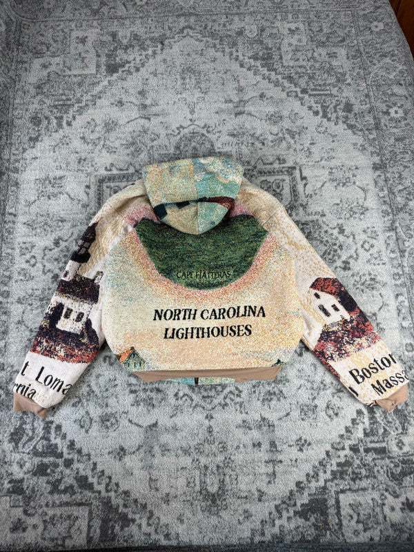 Veste en tapisserie design unique vintage fait main upcyclé retravaillé tissé taille S n•687