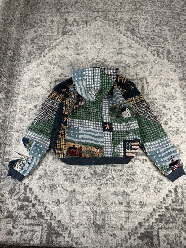 Veste en tapisserie design unique vintage fait main upcyclé retravaillé tissé taille S n•688