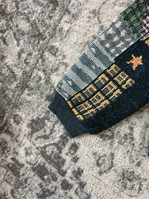 Veste en tapisserie design unique vintage fait main upcyclé retravaillé tissé taille S n•688