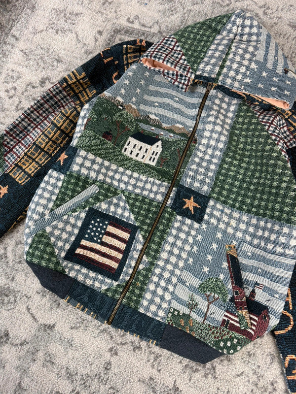 Veste en tapisserie design unique vintage fait main upcyclé retravaillé tissé taille S n•688