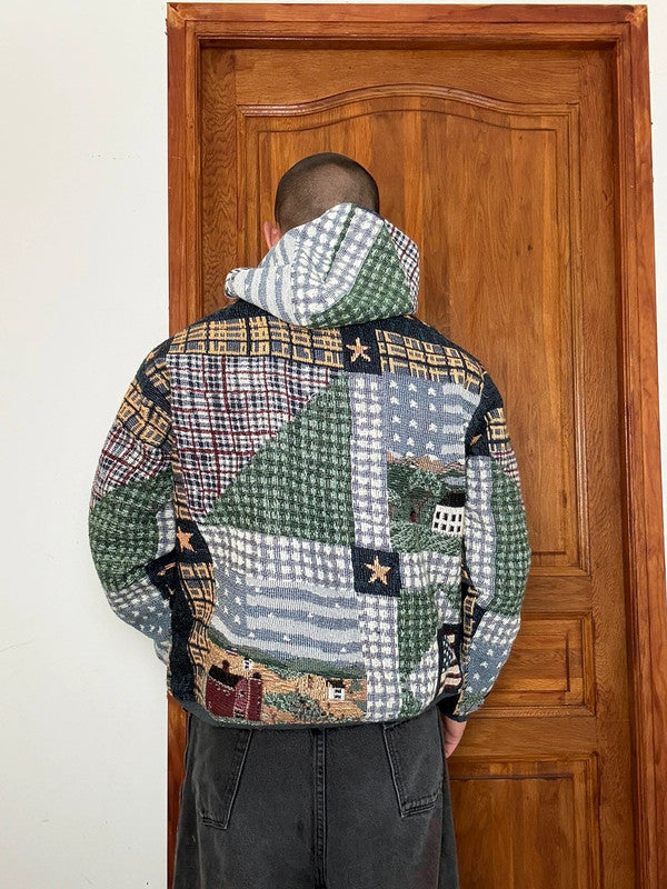 Veste en tapisserie design unique vintage fait main upcyclé retravaillé tissé taille S n•688