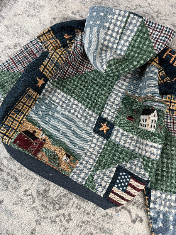 Veste en tapisserie design unique vintage fait main upcyclé retravaillé tissé taille S n•688