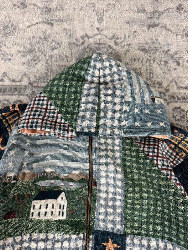 Veste en tapisserie design unique vintage fait main upcyclé retravaillé tissé taille S n•688